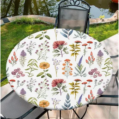 Productafbeelding van Ronde tuintafelkleed, geschikt voor buiten, waterdicht met elastische rand, 150 cm - waterdicht, afwasbaar, kreukvrij, met bloemenprint