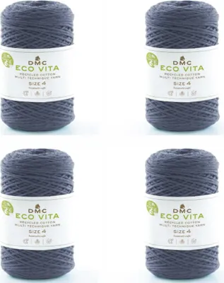 Image de 4 pelotes de DMC Eco Vita-4 – fil de coton (4 mm) composé à 80 % de coton recyclé et à 20 % de polyester (couleur 77)