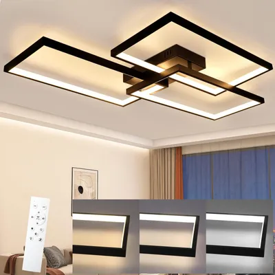 Obrázek produktu pro ZMH LED stropní světlo černé stmívatelné s dálkovým ovládáním Stropní svítidlo do obývacího pokoje 80 cm 74 W Moderní obdélníkový kov pro ložnici Dětský pokoj Kuchyně