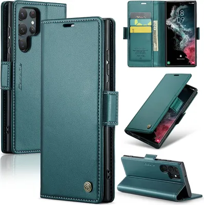 Produktbild von Galaxy S22 Ultra 5G Hülle, Leder Brieftasche Kartenfach Schutzhülle mit Standfunktion für Samsung Galaxy S22 Ultra 5G Grün