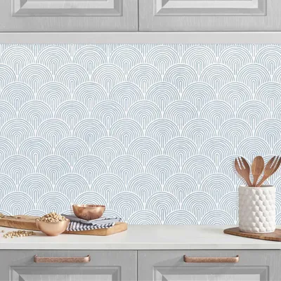 Produktbild von Küchenrückwand Muster selbstklebend - 0.35 mm Wandpaneel wasserfest Design blau Spritzschutz fugenlos