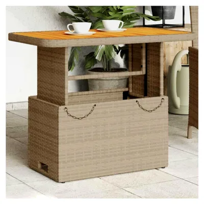 Produktbild von Gartentisch Beige 90x55x71cm aus Polyrattan und Akazienholz