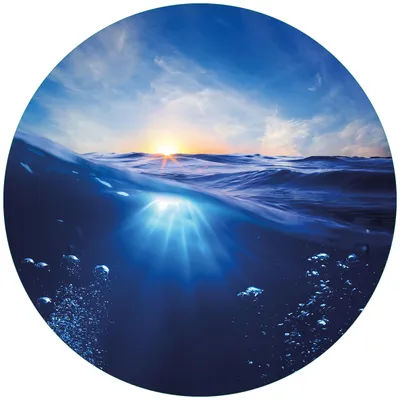 Produktbild von Wallario Premium Glasbild, freischwebende Optik, kräftige Farben, rund 50cm Durchmesser, Motiv Wellen im Meer bei Sonnenuntergang