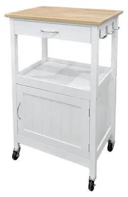 Productafbeelding van DRW Keukenwagen met 1 lade en 1 houten deur, in de kleuren wit en naturel, afmetingen 88 x 55 x 40 cm