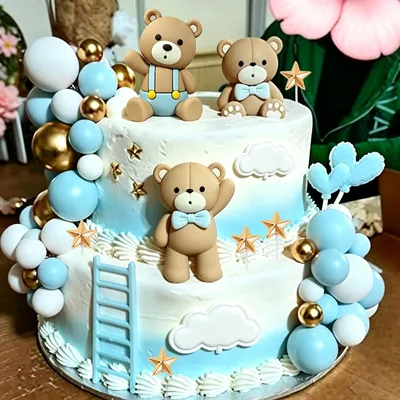 Imagen del producto de Decoración para pastel con motivos de ositos azules, ideal para fiestas de bebés