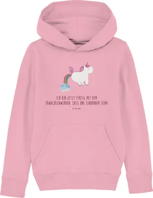 Produktbild von Mr. & Mrs. Panda Organic Kinder Hoodie Einhorn Pupsen 7-8 Jahre (122/128) - Baumwolle Pink - Geschenk, Freundin, Spaß, Unicorn, Baumwoll-Hoodie, Regenbogen, Pullover, Lustig