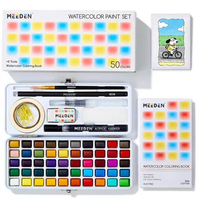Produktbild von Aquarellfarben-Set mit 50 Farben und Malbuch für Anfänger