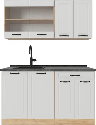 Produktbild von Singleküche Vicco R-Line Weiß Landhaus/Goldkraft Eiche 140 cm , AP Anthrazit, Model 53349