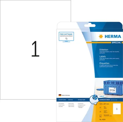 Produktbild von Inkjet-Etiketten weiß 210x297mm Special A4 VE=32x25 Stück