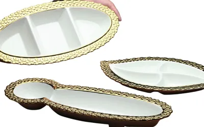 Produktbild von 3-Teilig Frühstücksset Snackset Cerez Seti Servierschalen Porzellan Gold Motiv 3