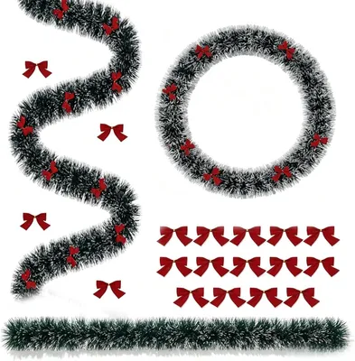 Produktbild von ROSEJANE Künstliche Weihnachtsgirlande 8 m, Dunkelgrün mit 24 roten Schleifen, Tannengirlande für Weihnachten, Fenster, Türen & Treppen