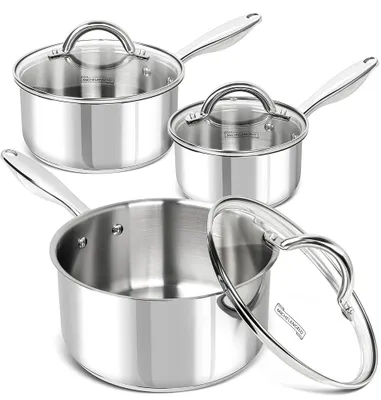 Produktbild von MICHELANGELO 4-teiliges Stielkasserollen-Set, 1 l, 2 l, Edelstahl 18/10, Antihaftbeschichtung