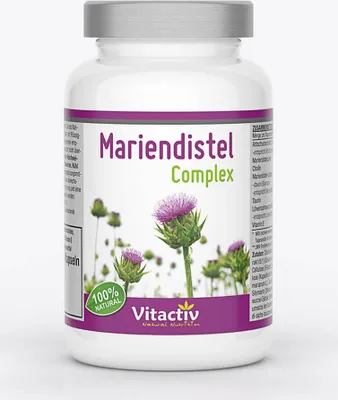 Produktbild von MARIENDISTEL COMPLEX, mit 80% Silymarin, hochdosiertes gemahlenes Mariendistelextrakt, für Leber und Verdauung - Nahrungsergänzungsmittel vegan