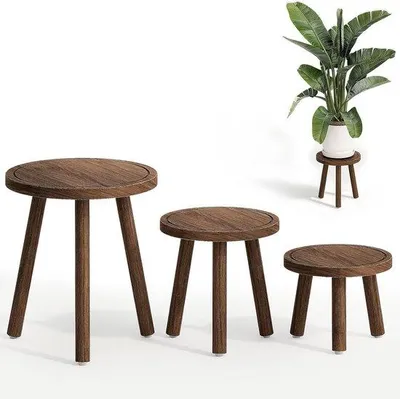 Productafbeelding van Famanu plantenstandaard set van hout – 20 cm hoge plantenplanken voor woonkamer, balkon en tuin