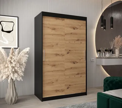 Produktbild von Schwebetürenschrank mit einer Breite von 120 cm TIMEA – Schwarz / Eiche Artisan