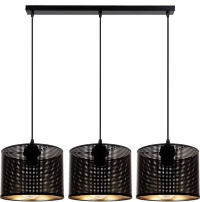 Produktbild von Hängelampe Metall H: max. 105 cm in Schwarz Gold E27 3-flammig länglich Pendelleuchte