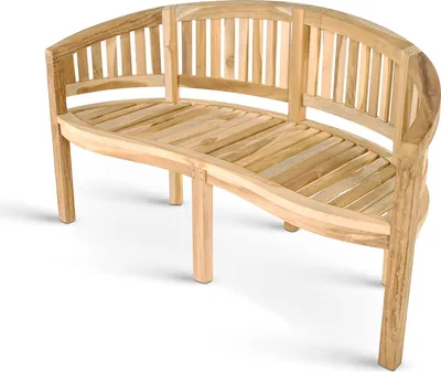 Produktbild von Gartenbank Banana aus Teak Holz | Bananenbank | formschöne Bank mit 150 cm Breite | wetterfest und stabil | geschliffen und naturbelassen