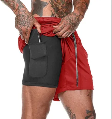 Produktbild von ASKSA Herren 2 in 1 Shorts Laufshorts Dual Kurze Sporthose Männer Fitness Laufhose Sport Hosen Trainingshose(Rot,M)