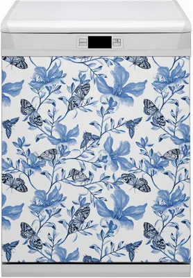 Produktbild von Magnet Folie für Geschirrspüler Küche Magnetmatte 60x80 cm  Nachbildung Geschirrspüle  - Blaue Blumen