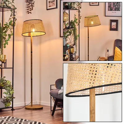 Produktbild von Casalina Stehlampe mit Holzfuß und Schirm aus Rattan/Wienergeflecht