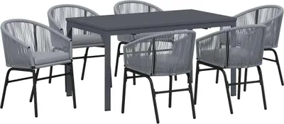 Image de Ensemble de salle à manger pour jardin 7 pcs Gris polyrotin