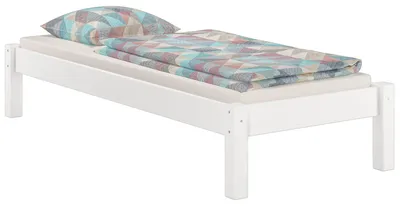 Produktbild von Weisses Futonbett ohne Kopfteil Kiefer massiv 90x200 Bettgestell Zubehör wählbar V-60.35-09WRollrost und Matratze inkl.
