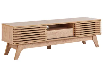 Produktbild von BELIANI Fernsehtisch Heller Holzfarbton Spanplatte 43 x 150 x 40 cm Retro Multifunktional Praktisch Elegant Wohnzimmer
