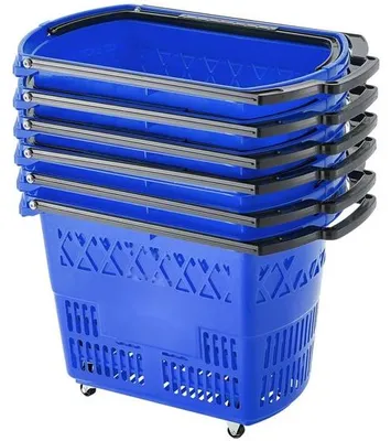 Zdjęcie produktu dla Wózek na zakupy z plastikowymi kółkami - 6 sztuk - 39 L - z uchwytem - Torba na zakupy spożywcze