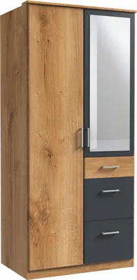 Produktbild von Kleiderschrank Click Drehtürenschrank mit Spiegel Ausführung wählbarPlankeneiche / Graphit