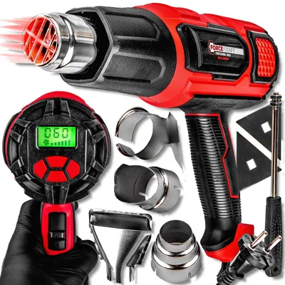 Obrázek produktu pro Elektrická horkovzdušná pistole na barvy na dřevo 4 trysky 2 rychlosti 2000 W LCD Forcekraft