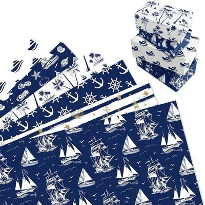 Productafbeelding van Famanu Geschenkpapier, nautisch design - 12 vellen, 68 x 50 cm