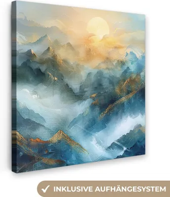 Produktbild von MuchoWow® - Leinwandbilder - Abstrakt - Landschaft - Berge - Blau - Modern, Wandbild, Wanddeko Bilder Wohnzimmer, 20x20 cm