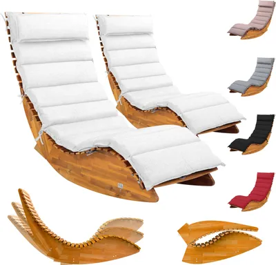 Image de CASARIA® 2x Chaise longue à bascule JAVA avec housse crème bois d'acacia certifié FSC® pliable transat jardin Sauna Capacité de charge 160kg