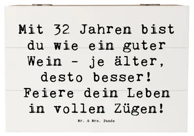 Produktbild von Mr. & Mrs. Panda Box Spruch 32. Geburtstag 22 x 15 cm - Weiß - Geschenk, Leben genießen, feiern, schatztruhe, Schatzkiste, geschenkkiste, Aufbewahrungstruhe, freunde