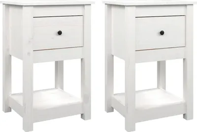 Obrázok produktu pre vidaXL Nočné stolíky 2 ks. Biele 40x35x61,5 cm z masívneho borovicového dreva