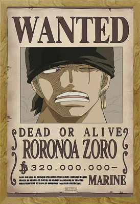 Produktbild von One Piece - Poster - Wanted Zoro + Wechselrahmen, Shinsuke® Maxi MDF Eiche, Acryl-Scheibe