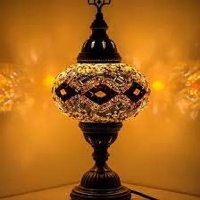 Zdjęcie produktu dla Lampa stołowa Mozaïek – ręcznie wykonana orientalna lampa nocna – marokańskie oświetlenie nastrojowe – Ø 13 cm – wysokość 34 cm – E14