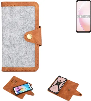 Produktbild von K-S-Trade Handyhülle kompatibel mit Oppo A93s 5G Schutzhülle Filz-Hülle Kunst-Leder hellgrau braun (1x)