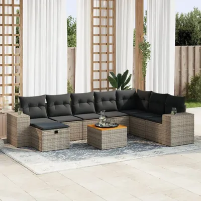 Produktbild von Eleganten-Stil 9-tlg. Garten-Lounge-Set mit Kissen Garten-Sofagarnitur, Outdoor Indoor, Grau Poly Rattan Gartenmöbel-Sets CHY75423992