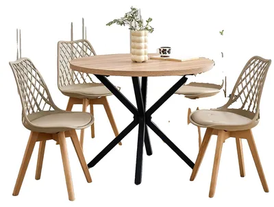 Immagine prodotto di Set da pranzo, 4 sedie, tavolo rotondo, set beige