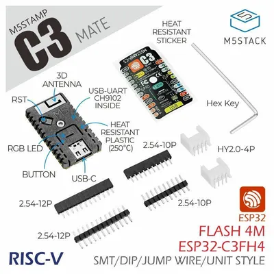 Produktbild von M5Stack Stamp C3 Mate mit Stiftleisten