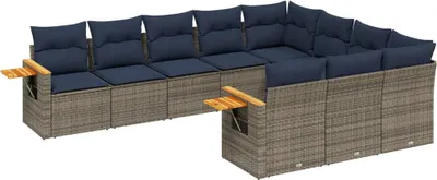 Produktbild von 10-tlg. Garten-Sofagarnitur mit Kissen Grau Poly Rattan