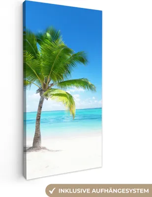 Produktbild von MuchoWow® - Leinwandbilder - Palme - Strand - Meer - Sommer, Wandbild, Wanddeko Bilder Wohnzimmer, 20x40 cm