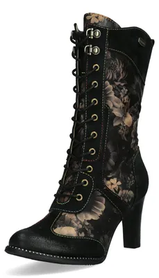 Produktbild von Laura Vita Damen Halbschaft-Stiefel mit floralem Muster Alcbaneo 170, Größe:40 EU, Farbe:Schwarz