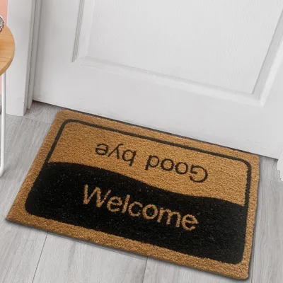 Image de Paillasson créatif en coco "Welcome-Good bye" marron Taille - 40 x 60 cm