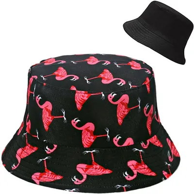 Immagine prodotto di Cappello estivo da donna Fischerhut, reversibile, motivo fenicottero, colore nero, taglia unica, cotone
