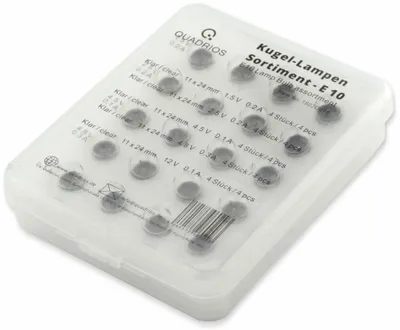 Zdjęcie produktu dla QUADRIOS, 1802O018, zestaw żarówek kulistych E10, 1,5/2,5/4,5/4,8/12 V, 20 sztuk