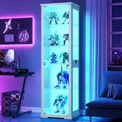 Vitrine mit LED-Licht, 5 Böden, 40x50x180 cm, weiß