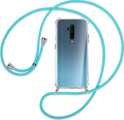 Produktbild von Handykette Backcover-Schutzhülle mit Band (Metall silberfarben) für OnePlus 7T Pro - türkis