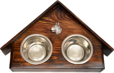 Produktbild von Bull Terrier, Bullterrier II - Holzständer mit Schalen für Hunde, dekorative Hundeschalen, Geschenk zur Adoption eines Hundes von der Marke Art-Dog